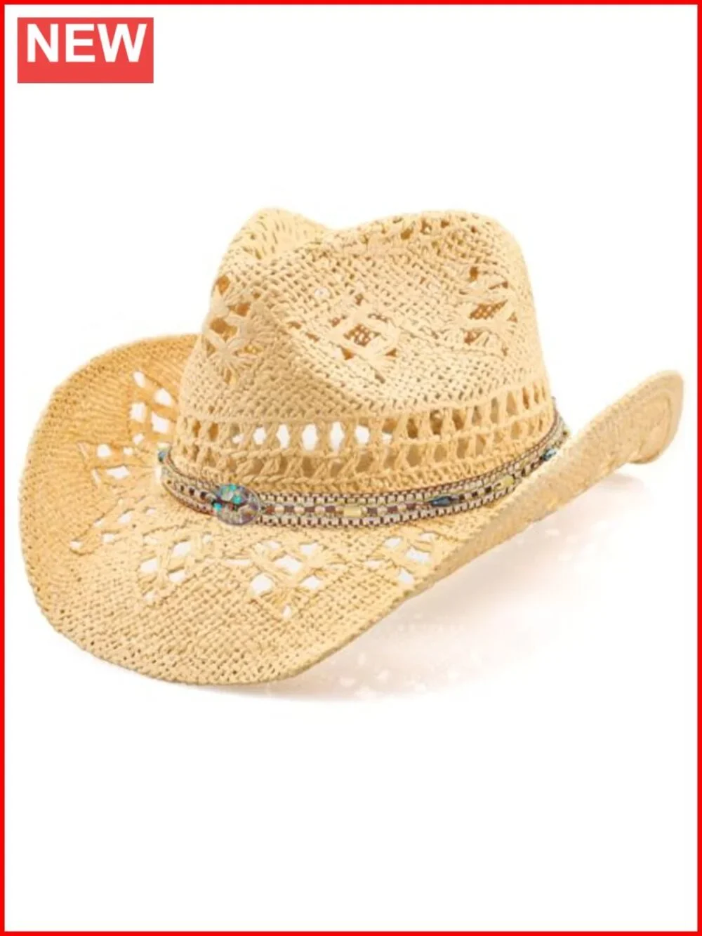 Straw Cowboy Hat Shapeable Brim Western Sun Protection